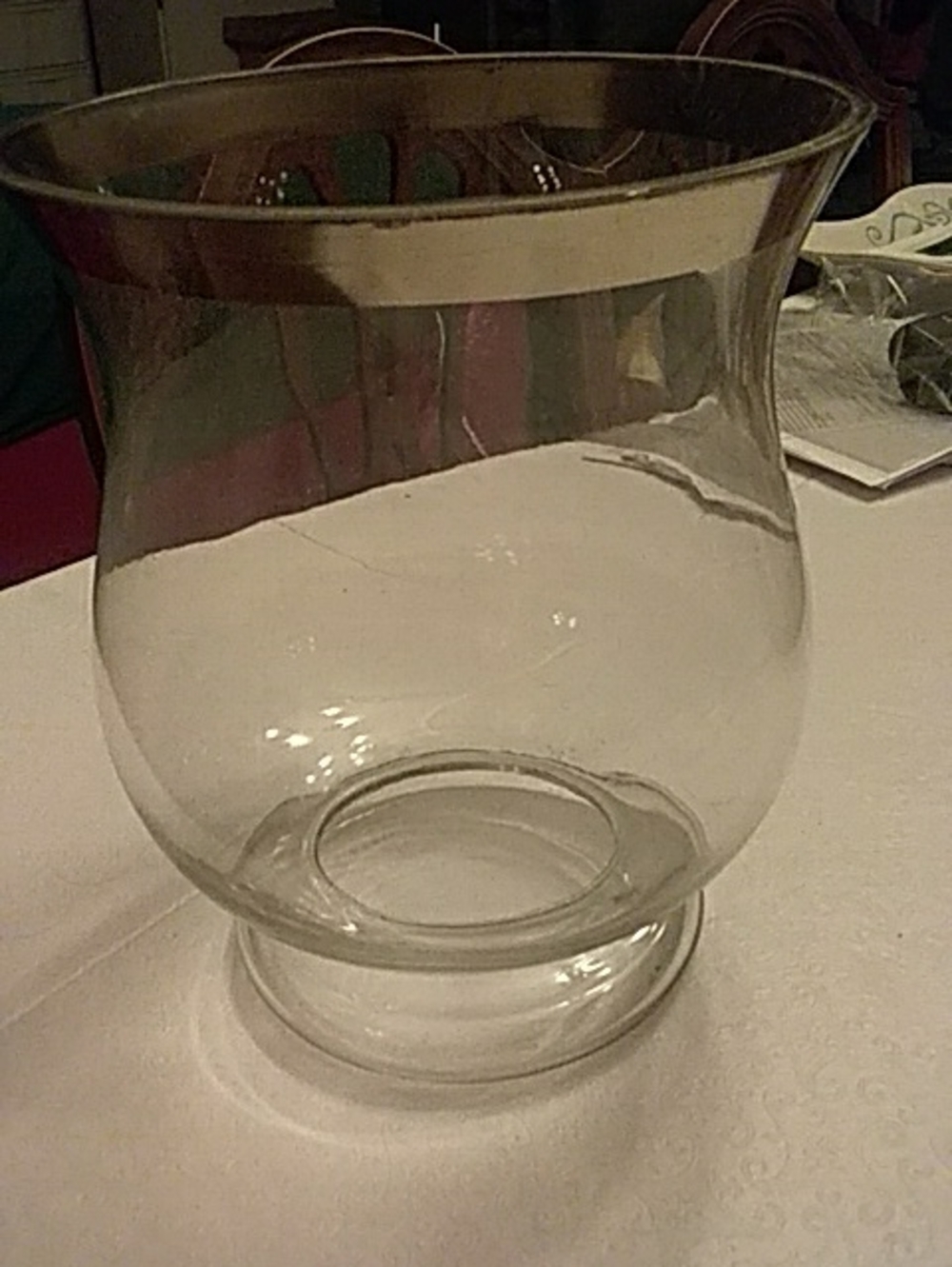 Clear Glass Hurricane Vase with Silver Rim Large